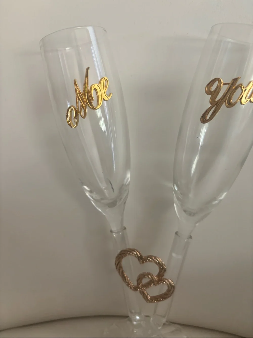 Vintage Gold Script 'Me' and 'You' Crystal Champagne Flutes - Set of 2 /3 parts